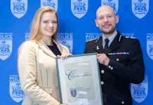 Chief Constable commends member of the public for quick thinking saving lives on the M25 Marie Gumpert with her commendation from Chief Constable Jason Hogg | Hillingdon Today