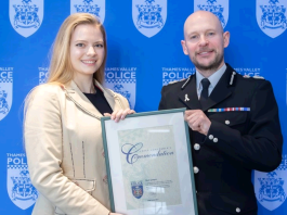 Marie Gumpert with her commendation from Chief Constable Jason Hogg | Hillingdon Today