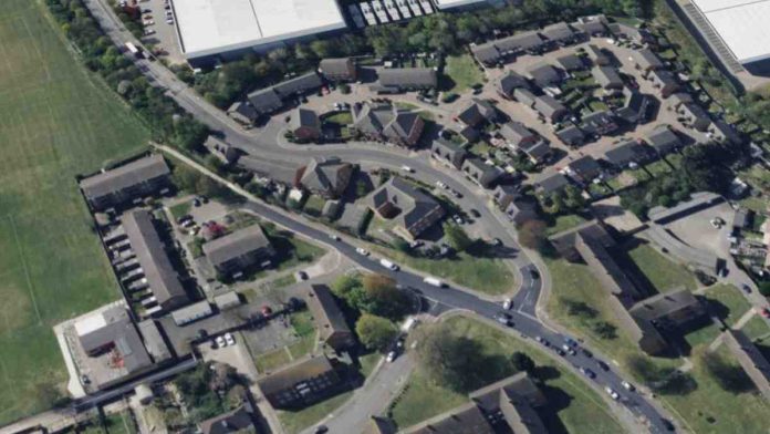 An ariel view of the junction of Bourne Avenue with Nine Acre Close in Hayes | Hillingdon Today