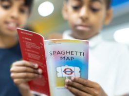School Holidays: Art on the Underground Launches Interactive Map for London Kids Two children holding the Spaghetti Map